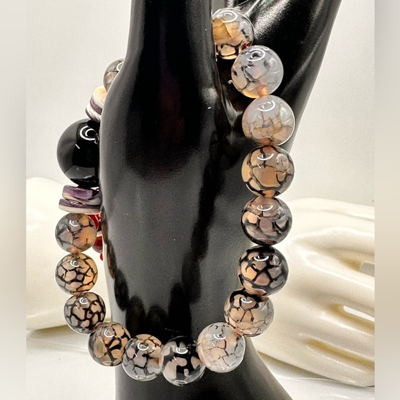 DRAGONS VEINS + ONYX NATURAL STONES BRACELET size 7.5” - Picture 2 of 13